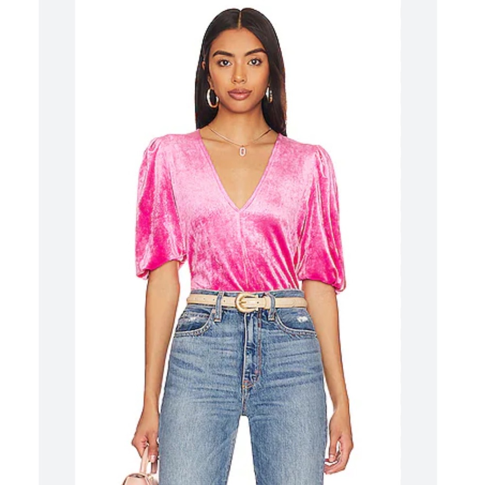 NWT Free People Intimately Don’t You Wish Velvet Bodysuit in Pink Phenom…